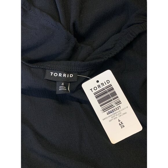 Torrid Plus Size Top Blouse 4 4X Black Ruched V-Neck Tunic Cut Out Side NWT New - Picture 6 of 8